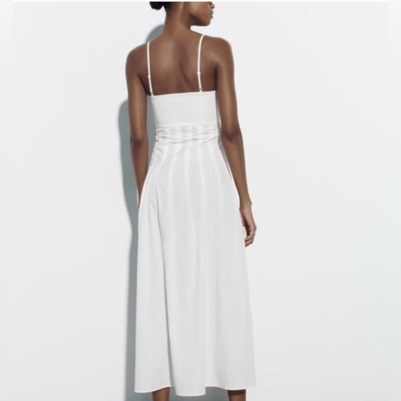 NEW ZARA POPLIN MIDI DRESS WHITE Large - Picture 4 of 13